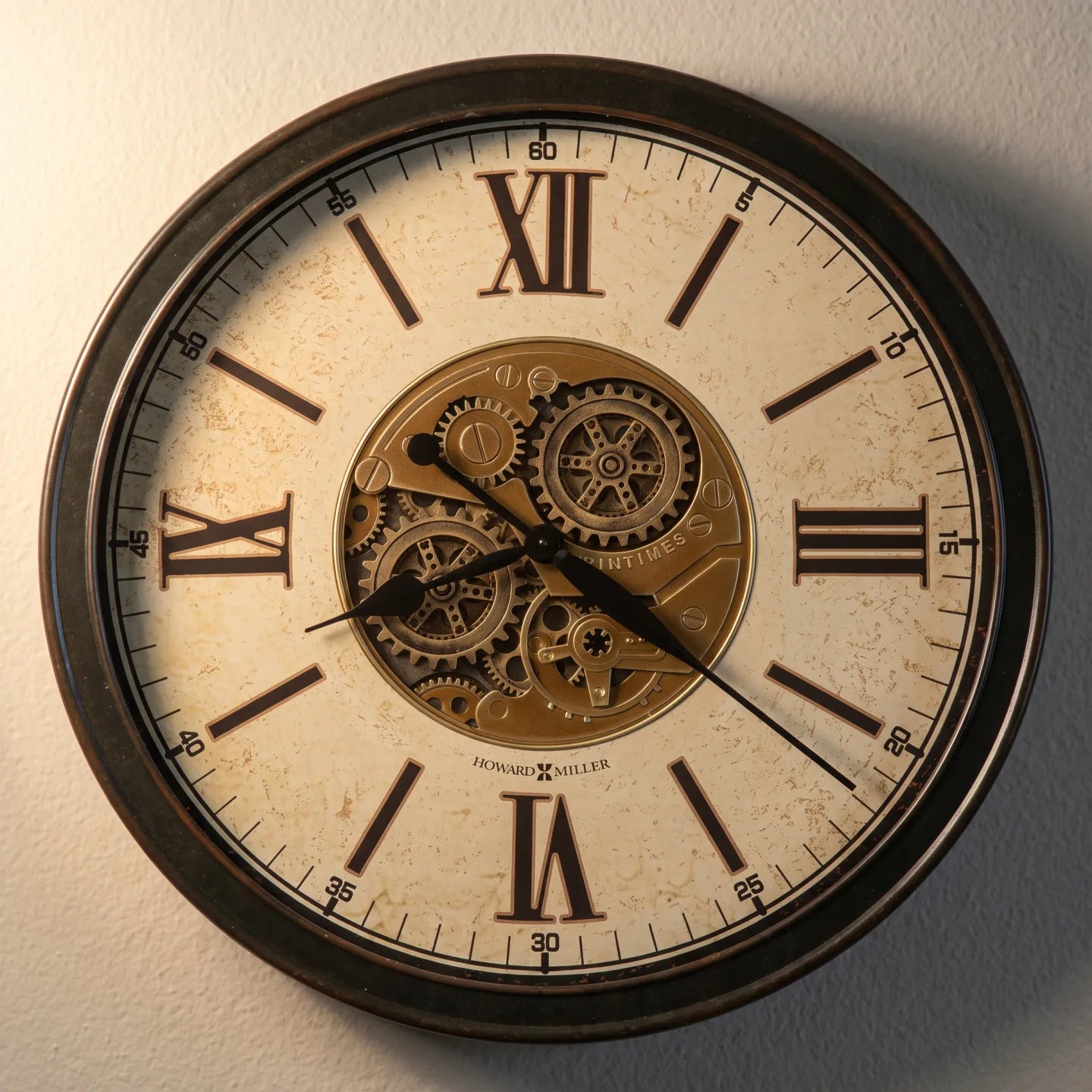 Howard Miller Hansel Wall Clock, close-up of the dial and finish detail