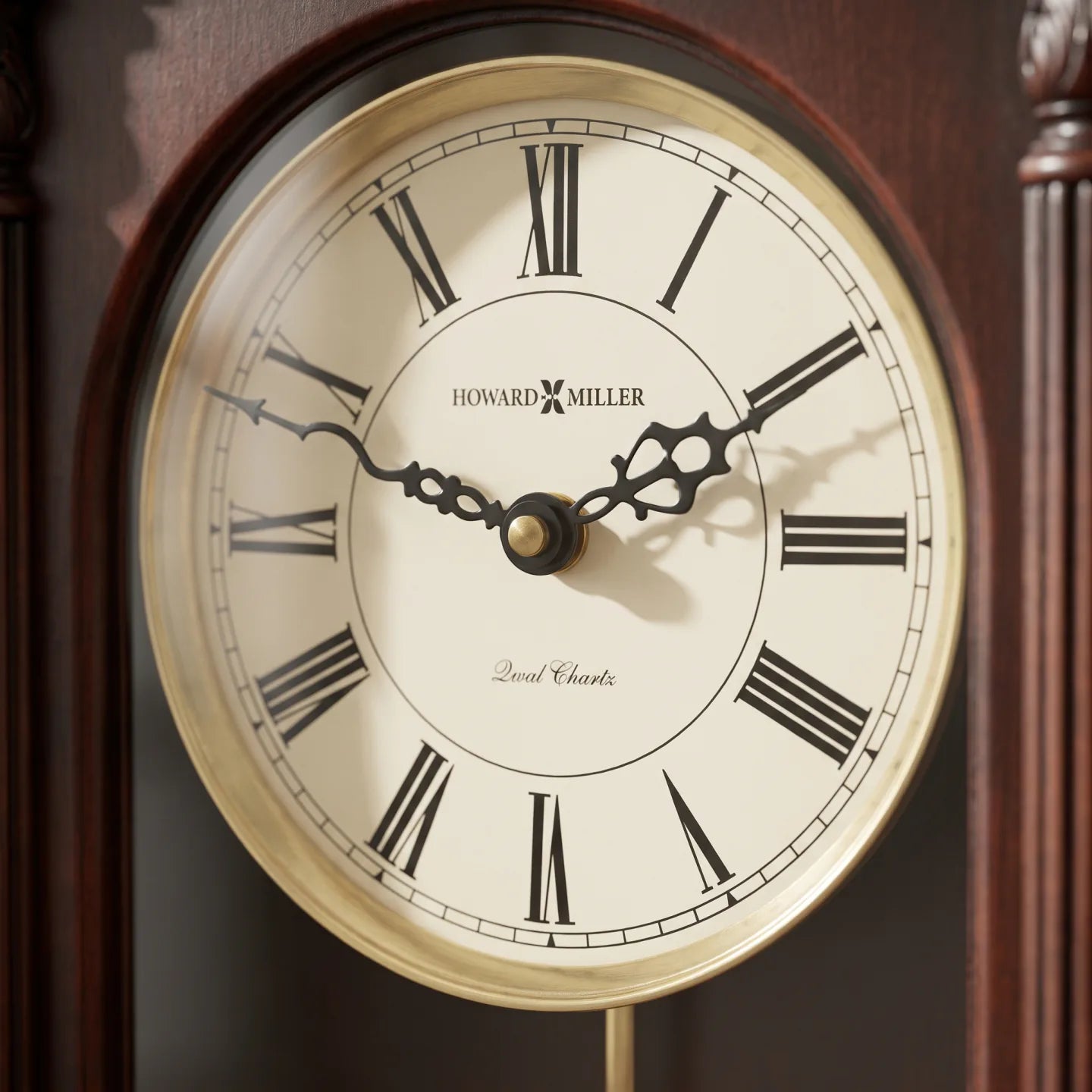 Howard Miller Langeland Mantel Clock, close-up of the dial and finish detail