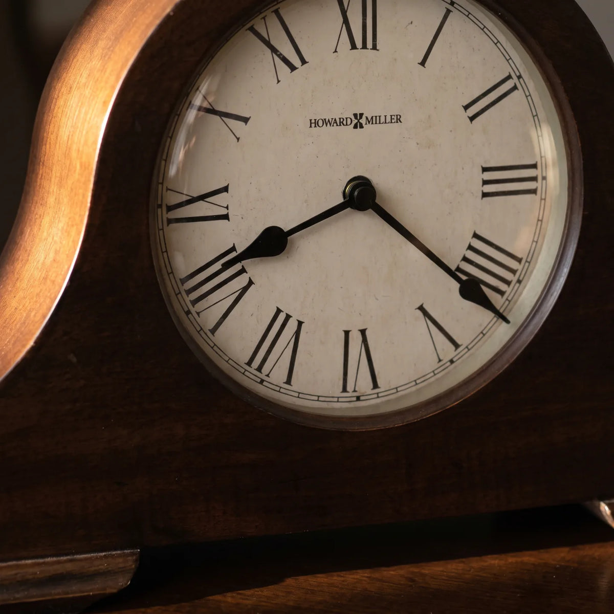 Howard Miller Humphrey Mantel Clock, close-up of the dial and finish detail