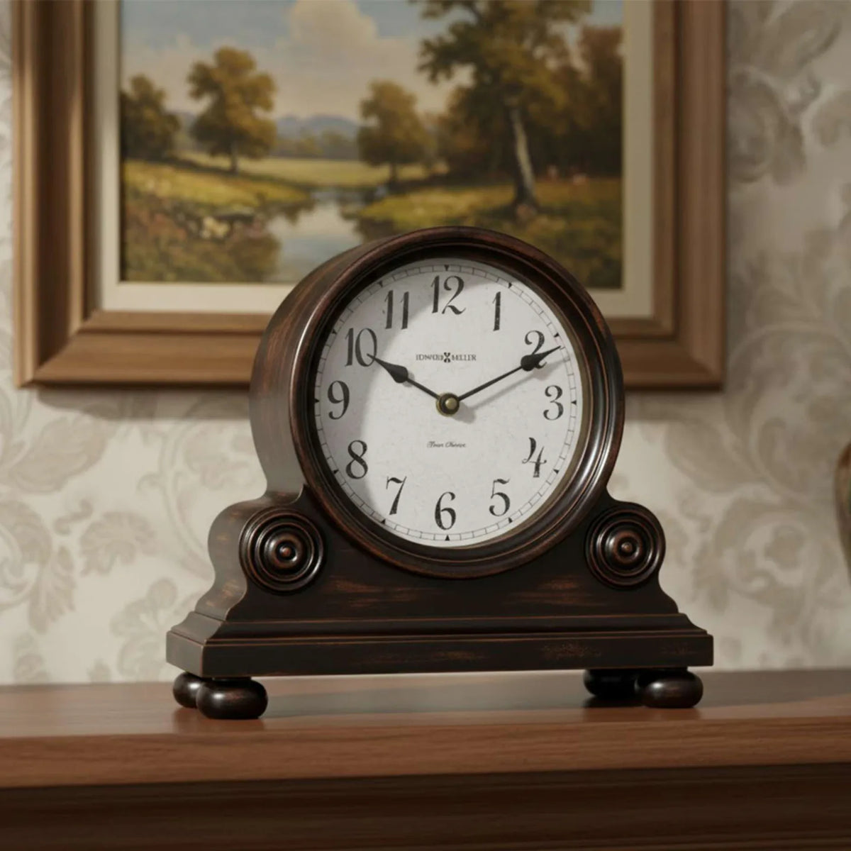 Howard Miller Murray Mantel Clock, 12-inch, on a mantel in a styled room