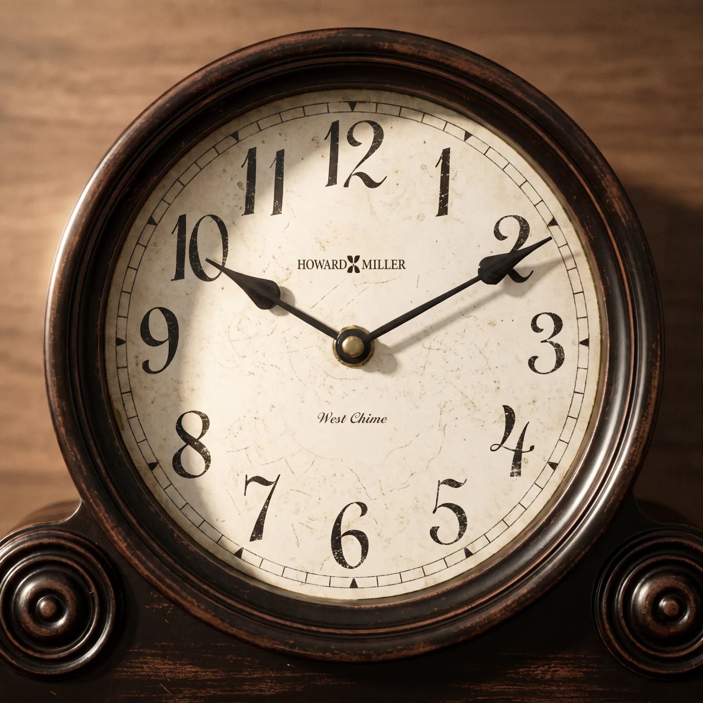 Howard Miller Murray Mantel Clock, close-up of the dial and finish detail