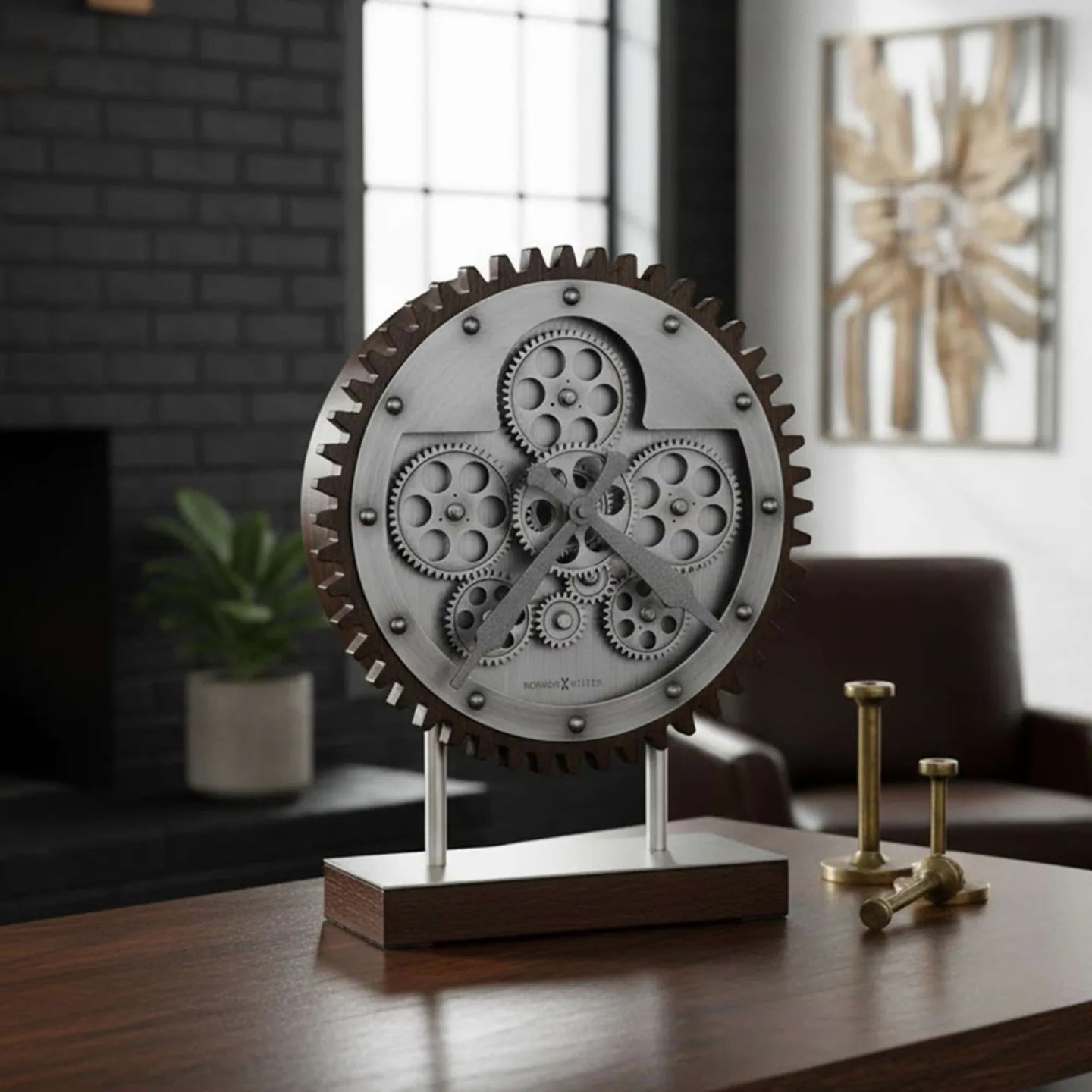 Howard Miller Hamish Accent Clock, 15-inch, on a shelf in a styled room