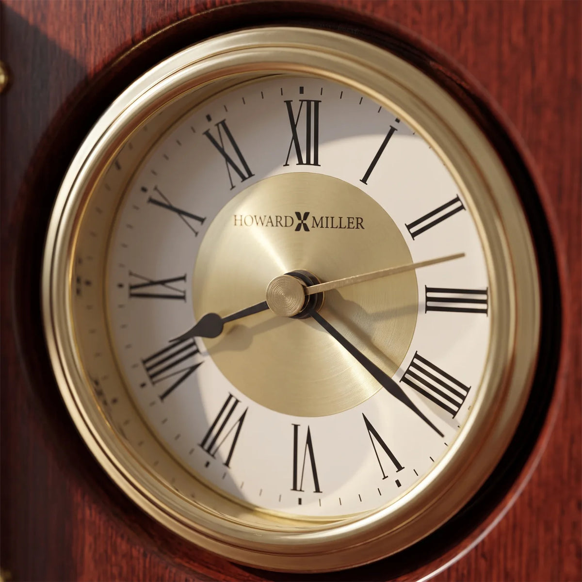 Howard Miller Portrait Book Tabletop Clock, close-up of the dial and finish detail