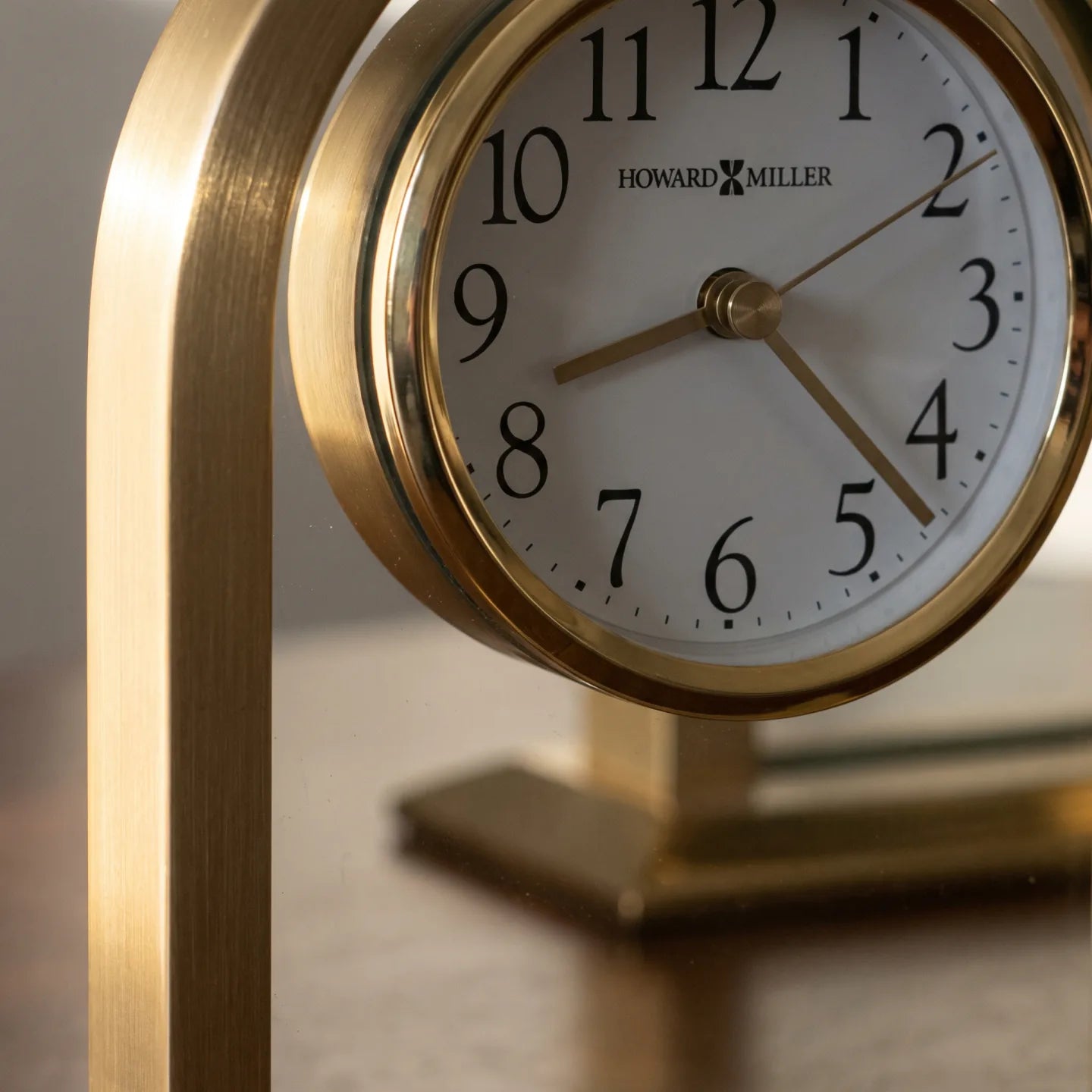 Howard Miller Imperial Tabletop Clock, close-up of the dial and finish detail