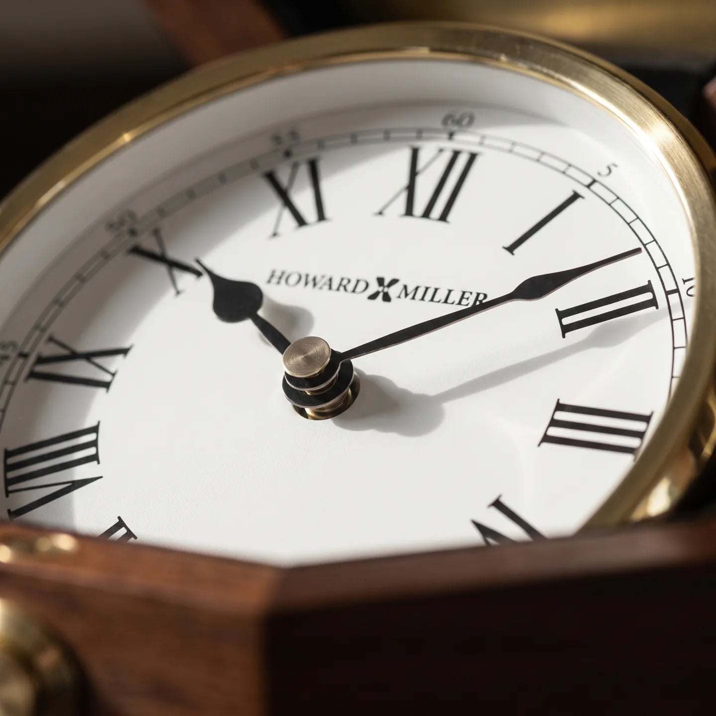 Howard Miller Oceana Tabletop Clock, close-up of the dial and finish detail