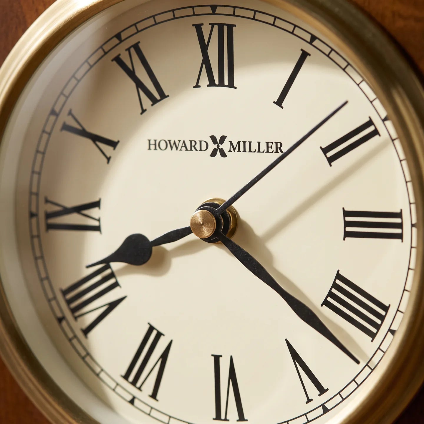 Howard Miller Berkley Tabletop Clock, close-up of the dial and finish detail