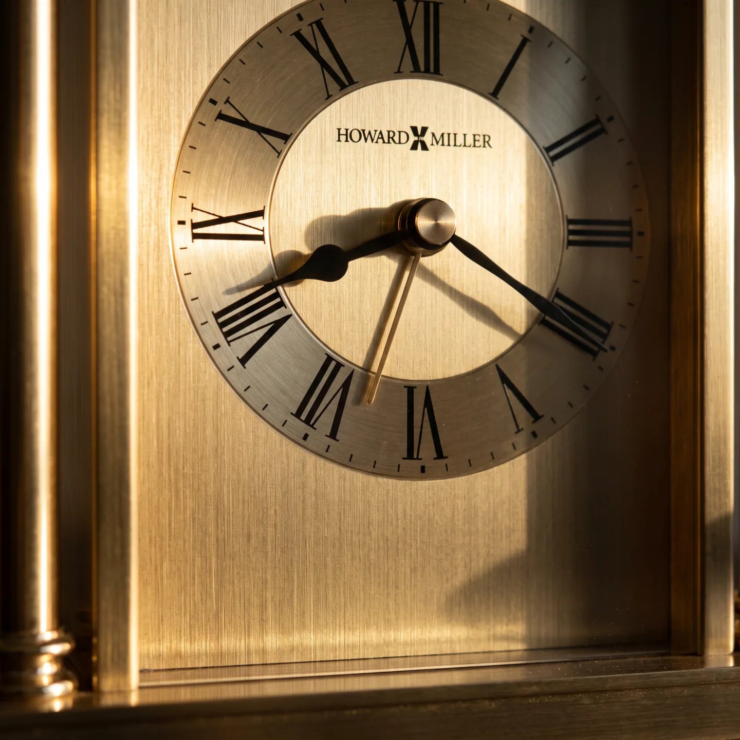 Howard Miller Audra Tabletop Clock, close-up of the dial and finish detail