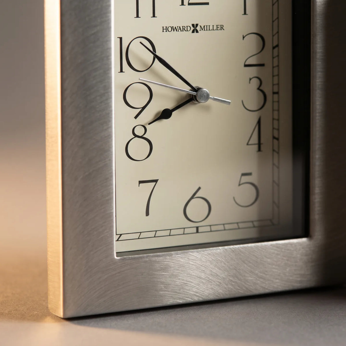 Howard Miller Lewiston Tabletop Clock, close-up of the dial and finish detail