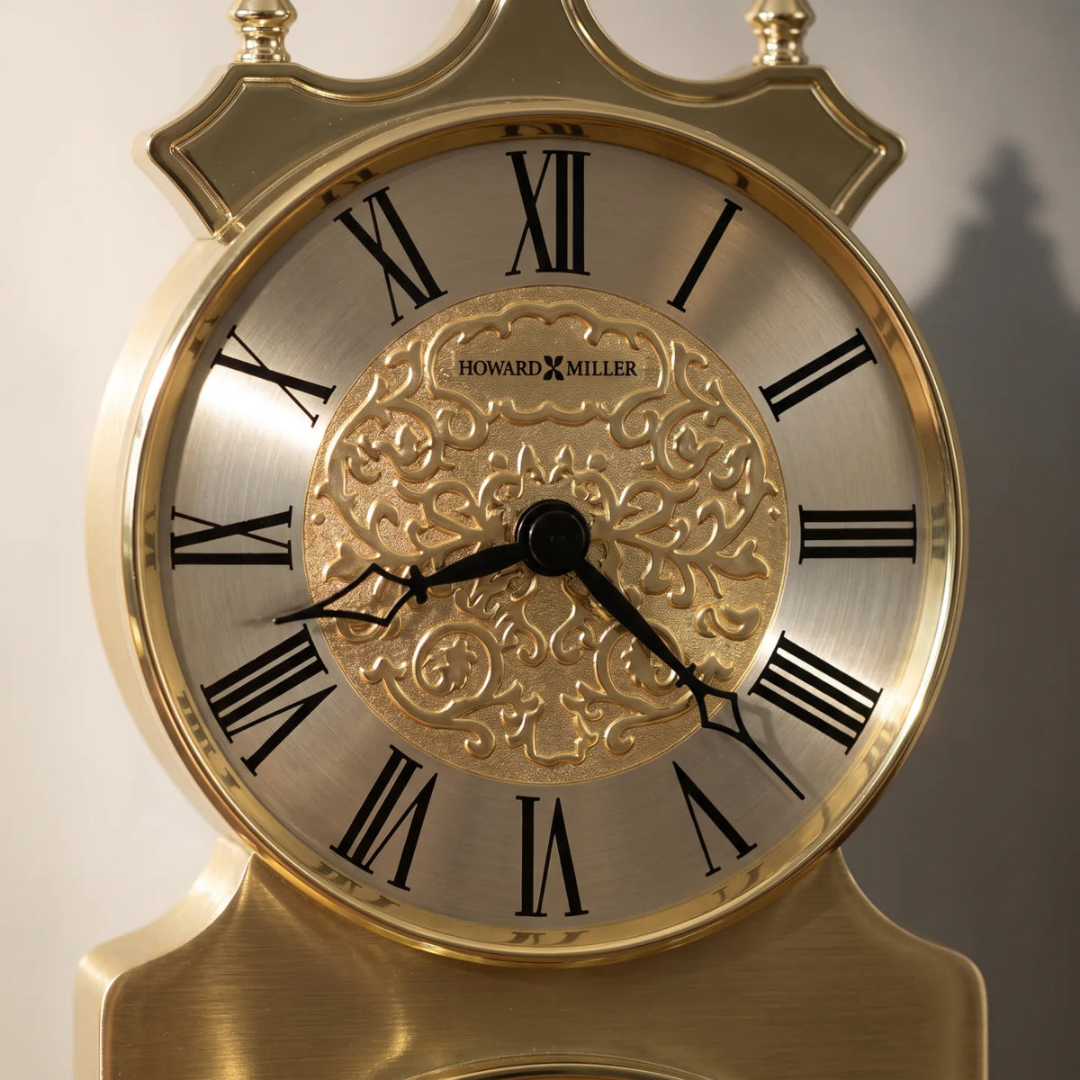 Howard Miller Christina Tabletop Clock, close-up of the dial and finish detail