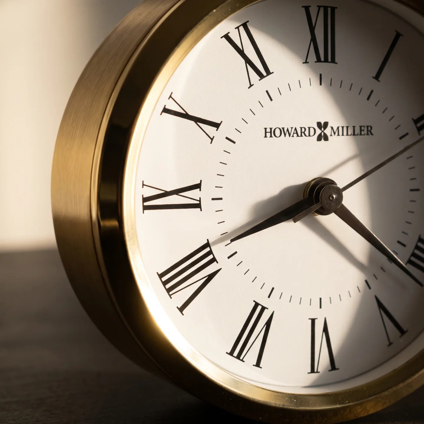 Howard Miller Dana Tabletop Clock, close-up of the dial and finish detail