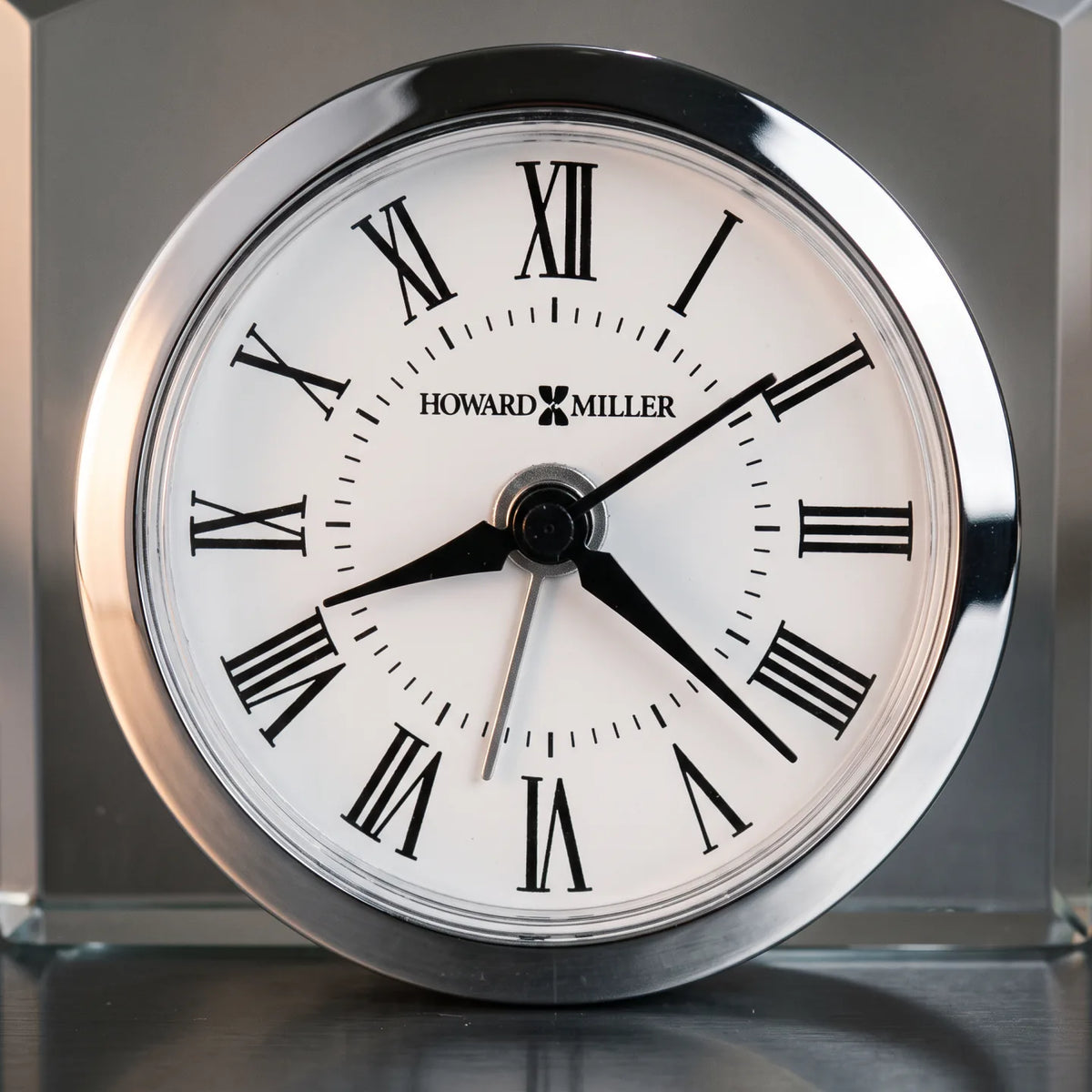 Howard Miller Medina Tabletop Clock, close-up of the dial and finish detail