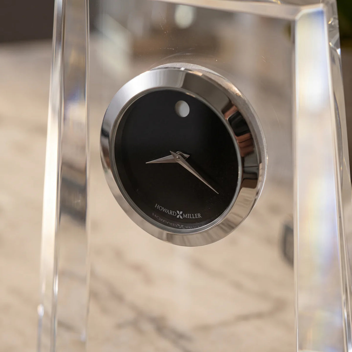 Howard Miller Paragon Tabletop Clock, close-up of the dial and finish detail