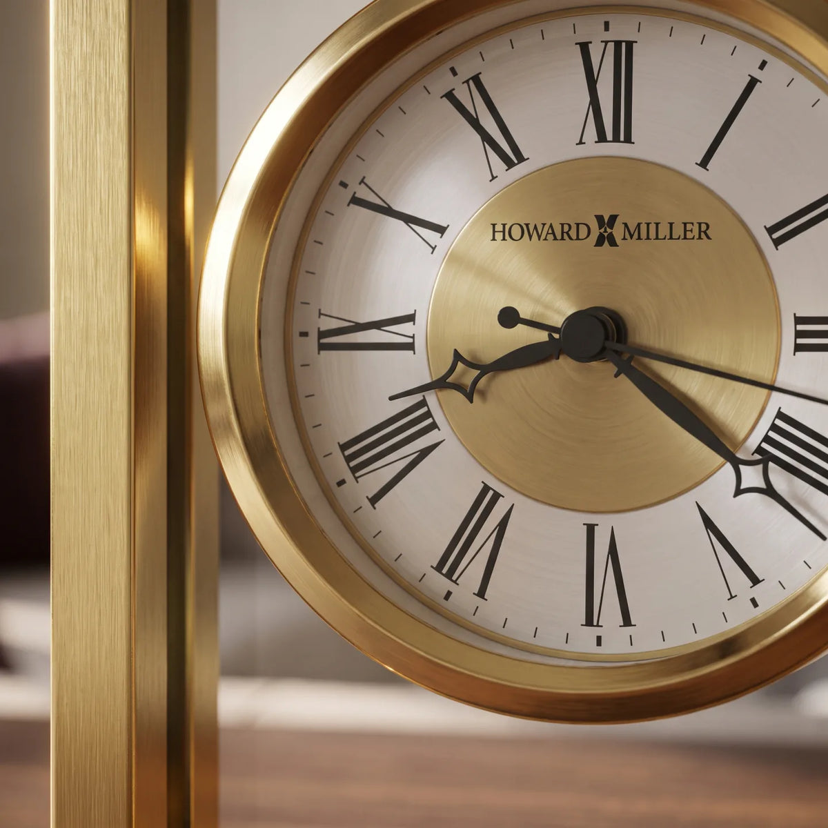 Howard Miller Monticello Tabletop Clock, close-up of the dial and finish detail