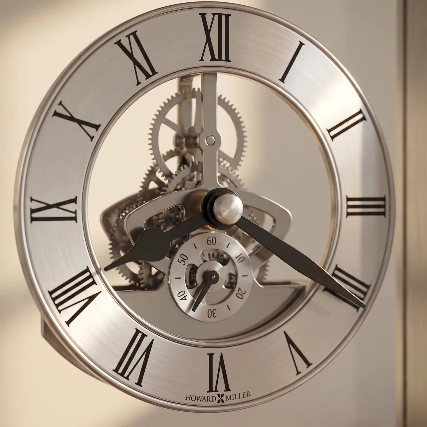 Howard Miller Rothbury Tabletop Clock, close-up of the dial and finish detail