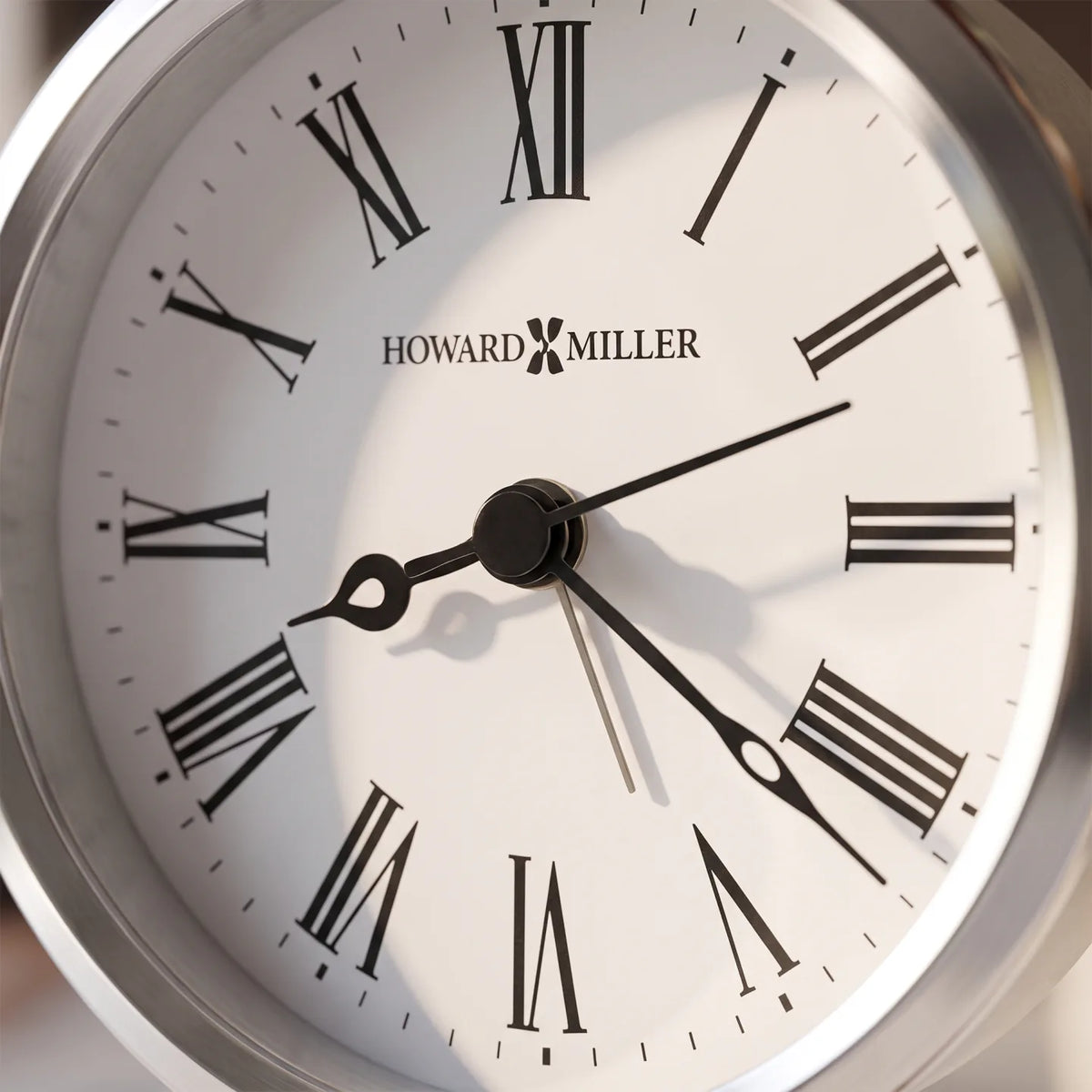 Howard Miller Mayfield Tabletop Clock, close-up of the dial and finish detail