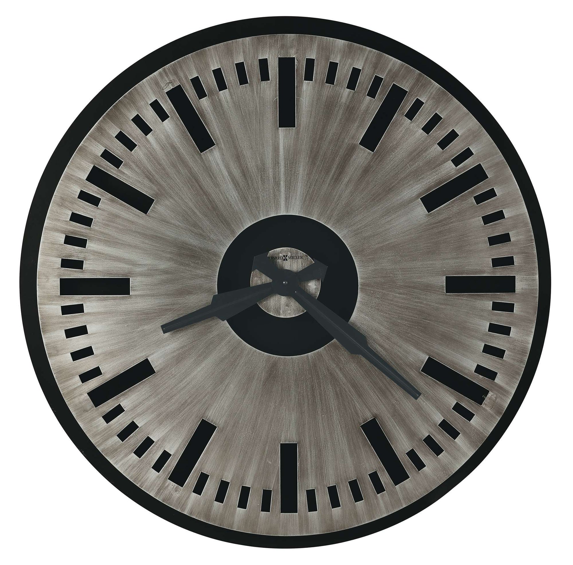 Round wall clock with a metallic finish and black hour markers
