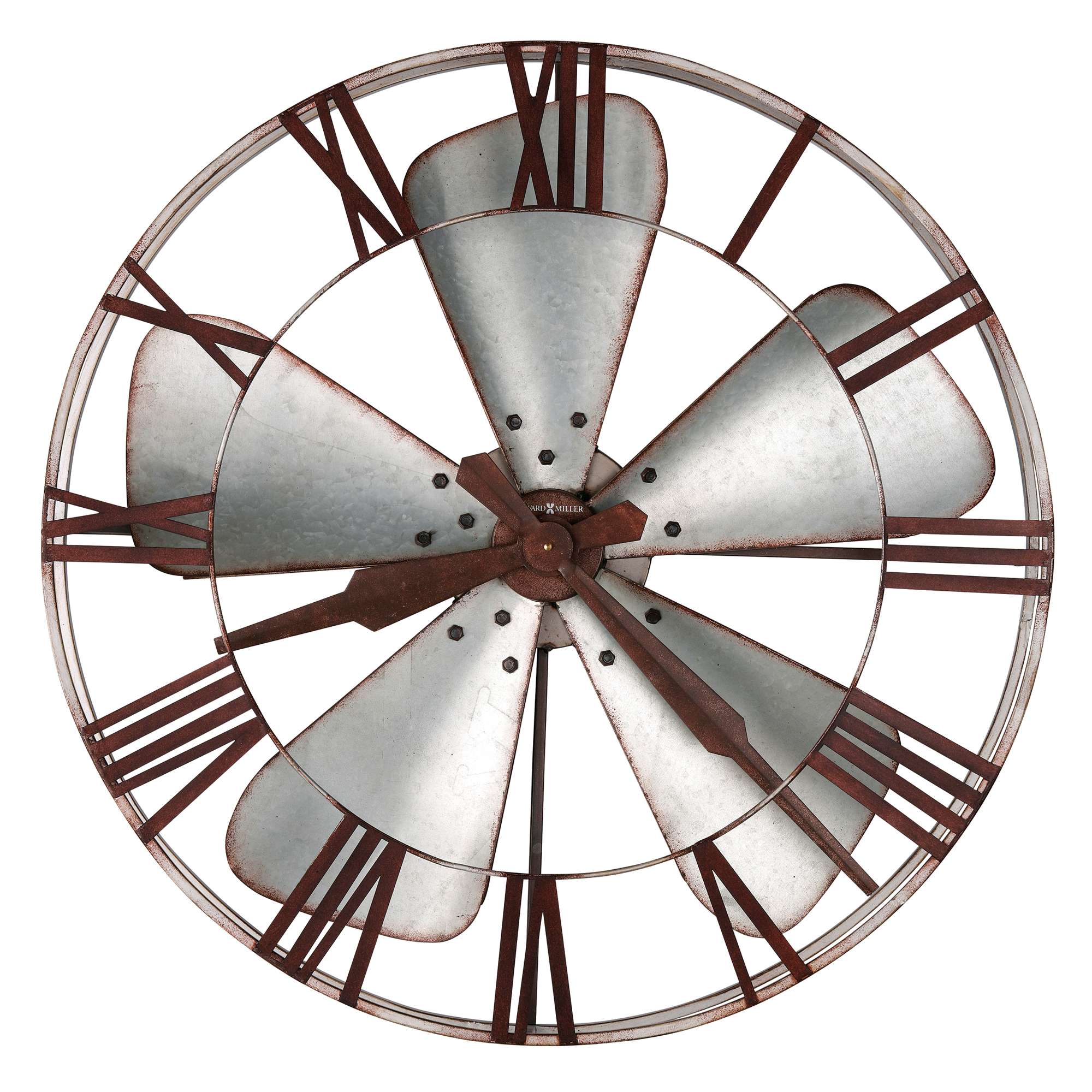 Vintage wall clock with a rustic fan blade design.