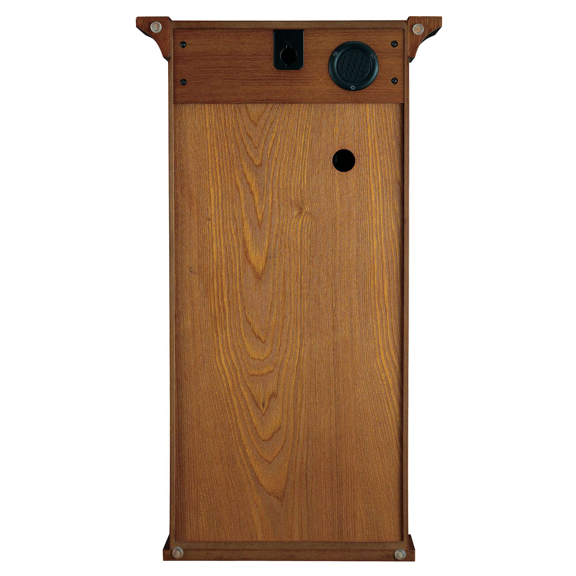 Wooden box with a textured surface and circular openings