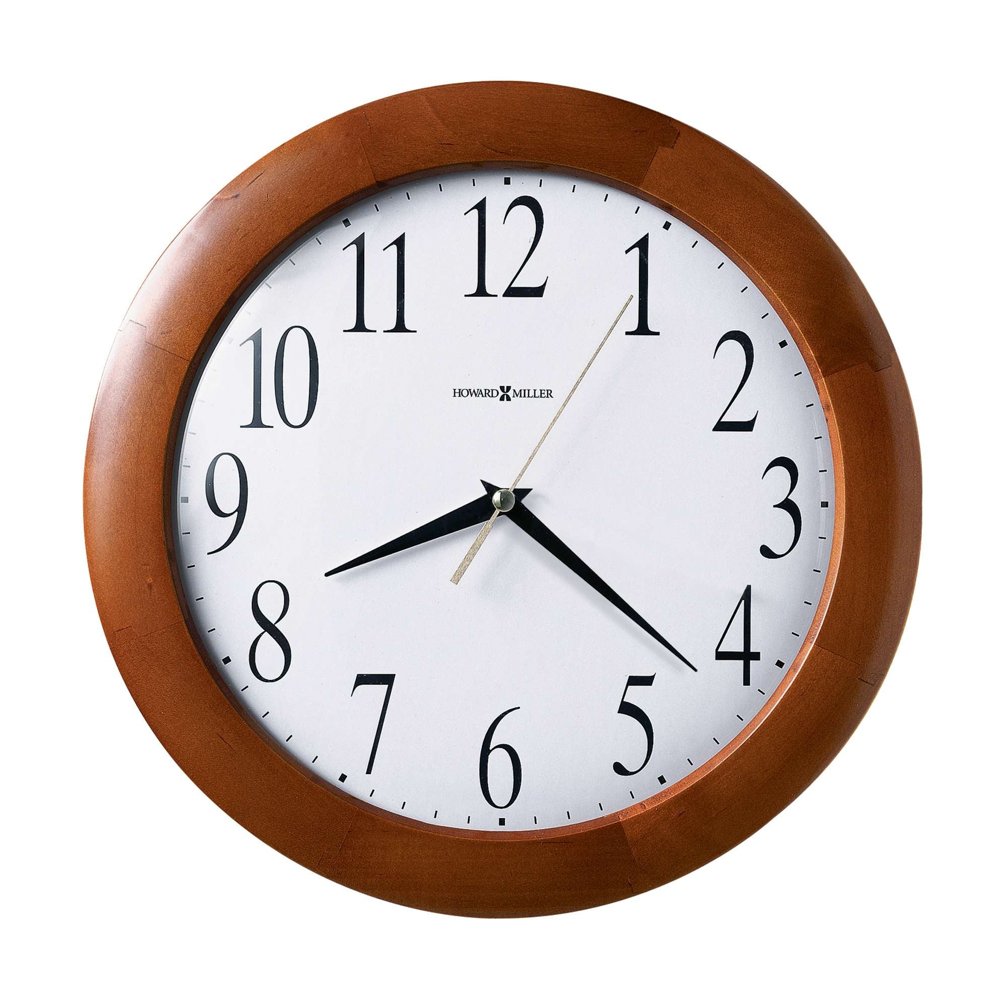 Wall clock with a wooden frame and clear white face