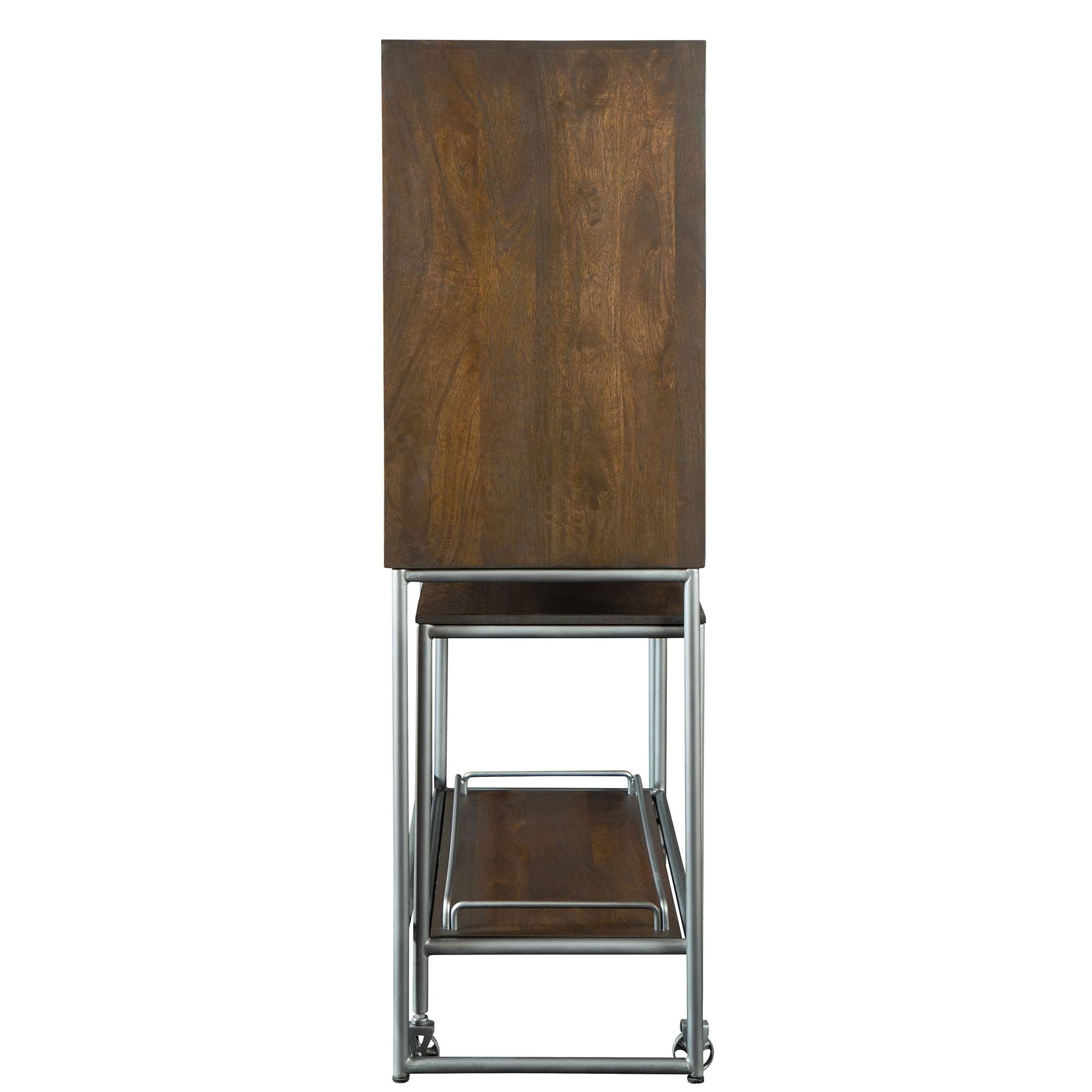 Stacked wooden table with metal frame