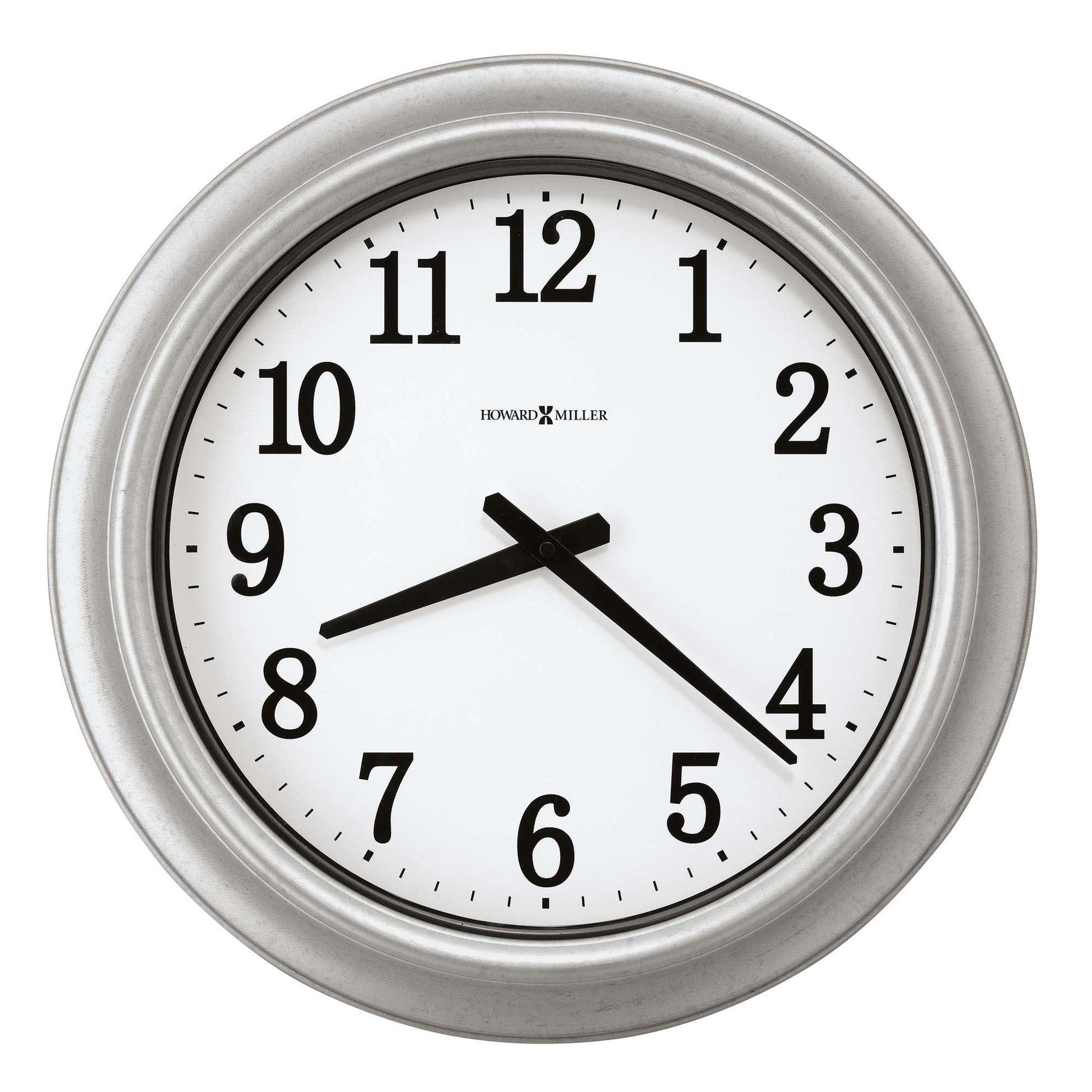 Wall clock with black numbers and hands on a white background.