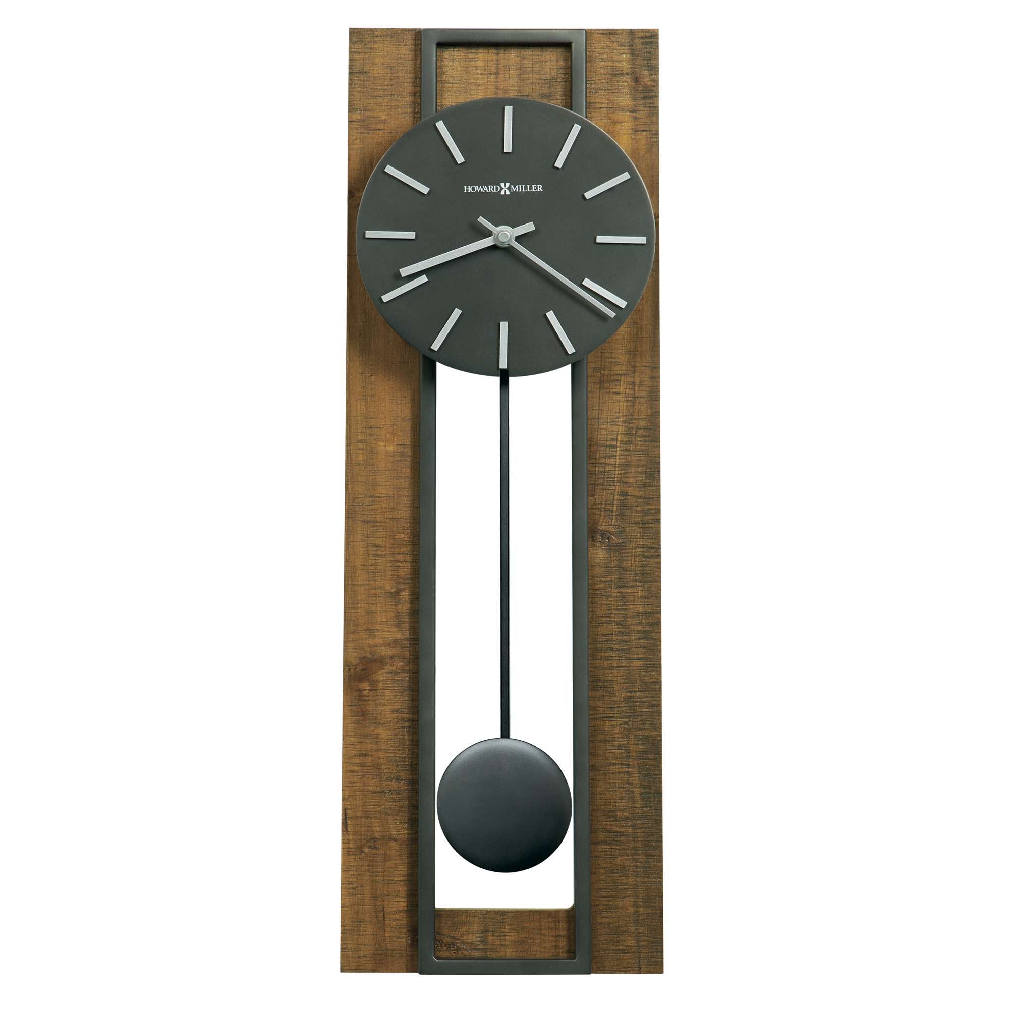 Modern wall clock with a wooden frame and pendulum