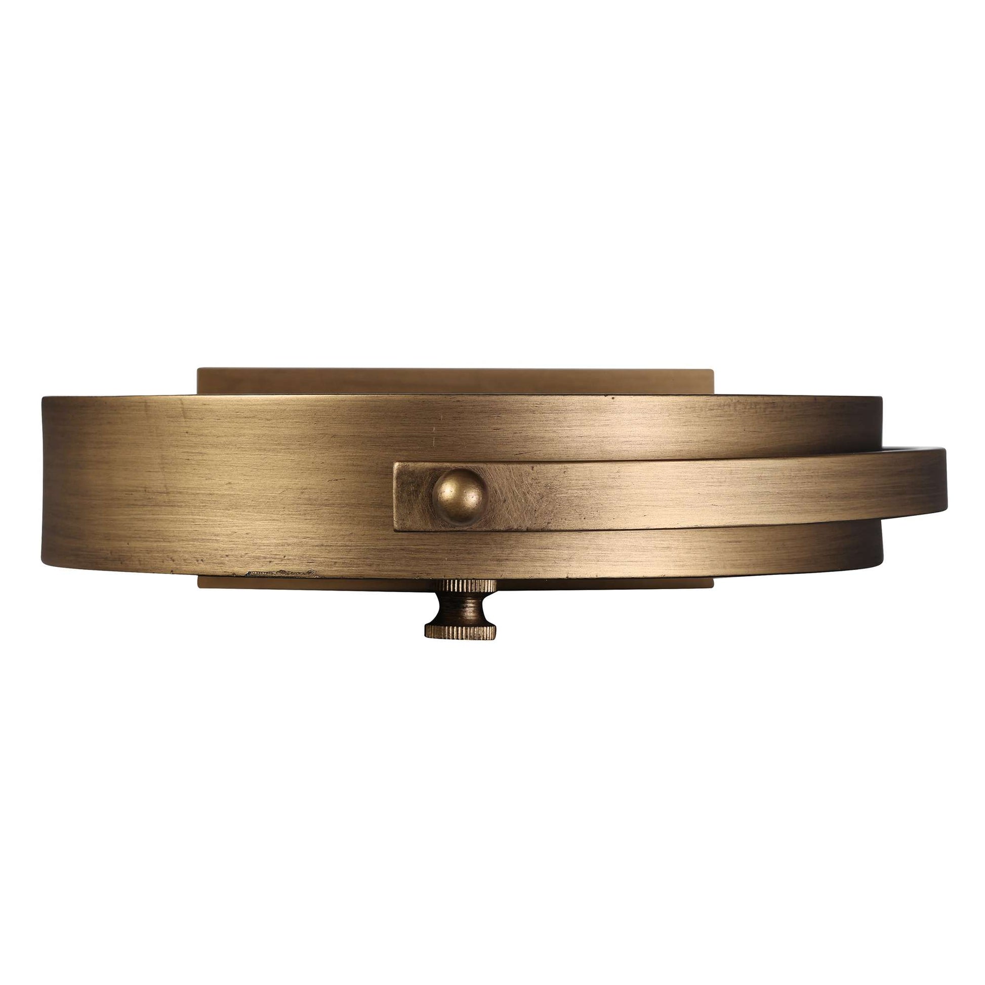 Round bronze light fixture with a sleek, modern design.