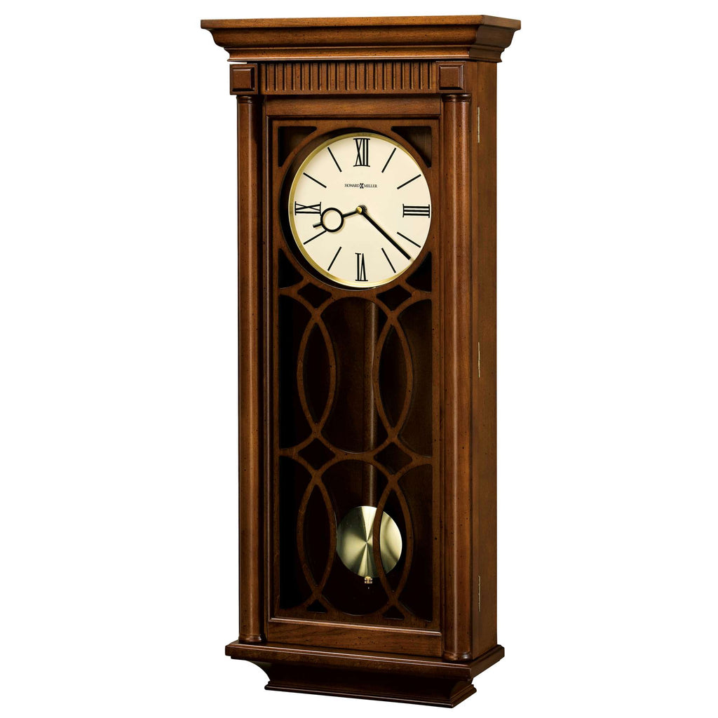 Wooden wall clock with Roman numerals and decorative glass