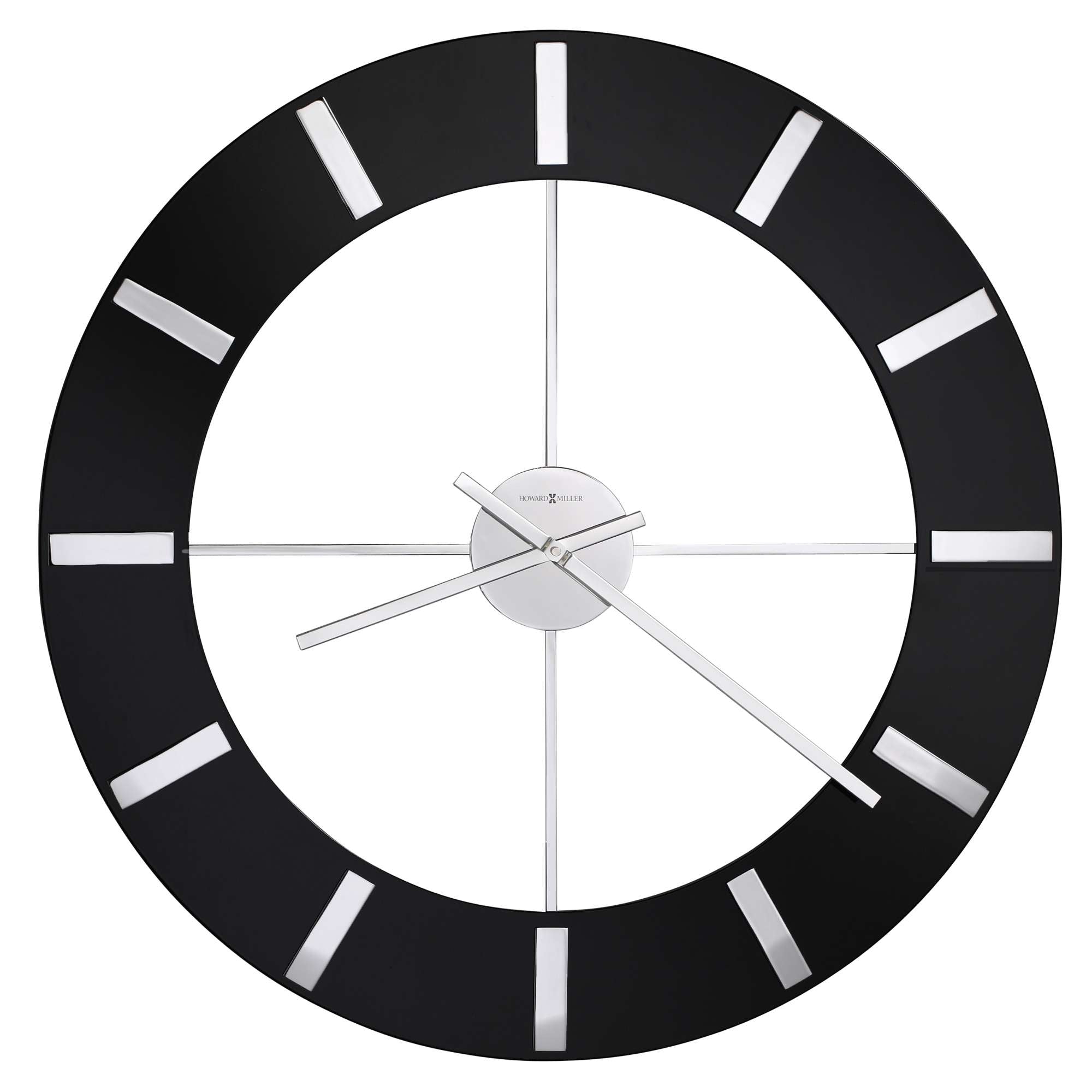 Modern black wall clock with silver hour markers