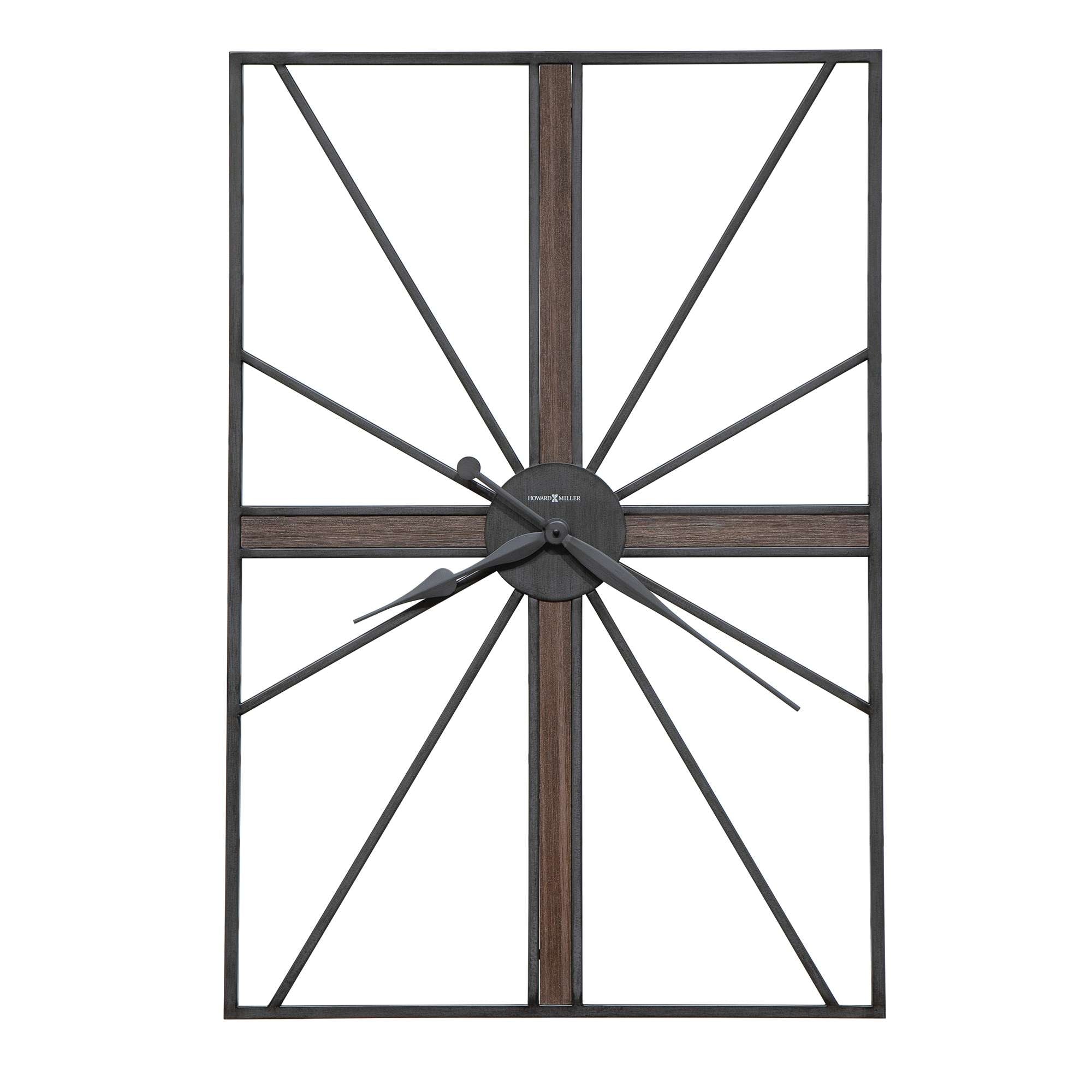 A decorative wall clock with a geometric design and wooden accents.