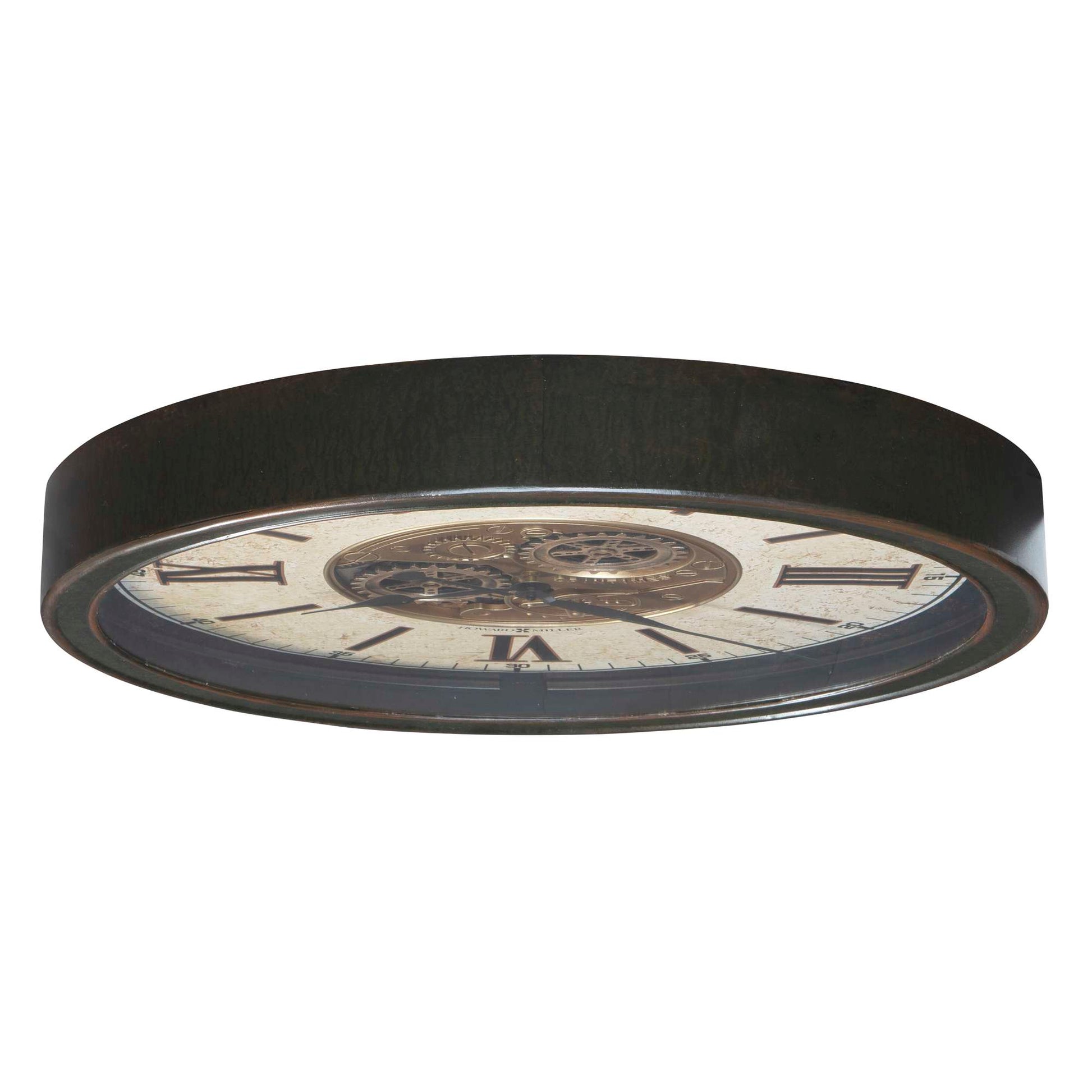 Round wall clock with a vintage design and Roman numerals