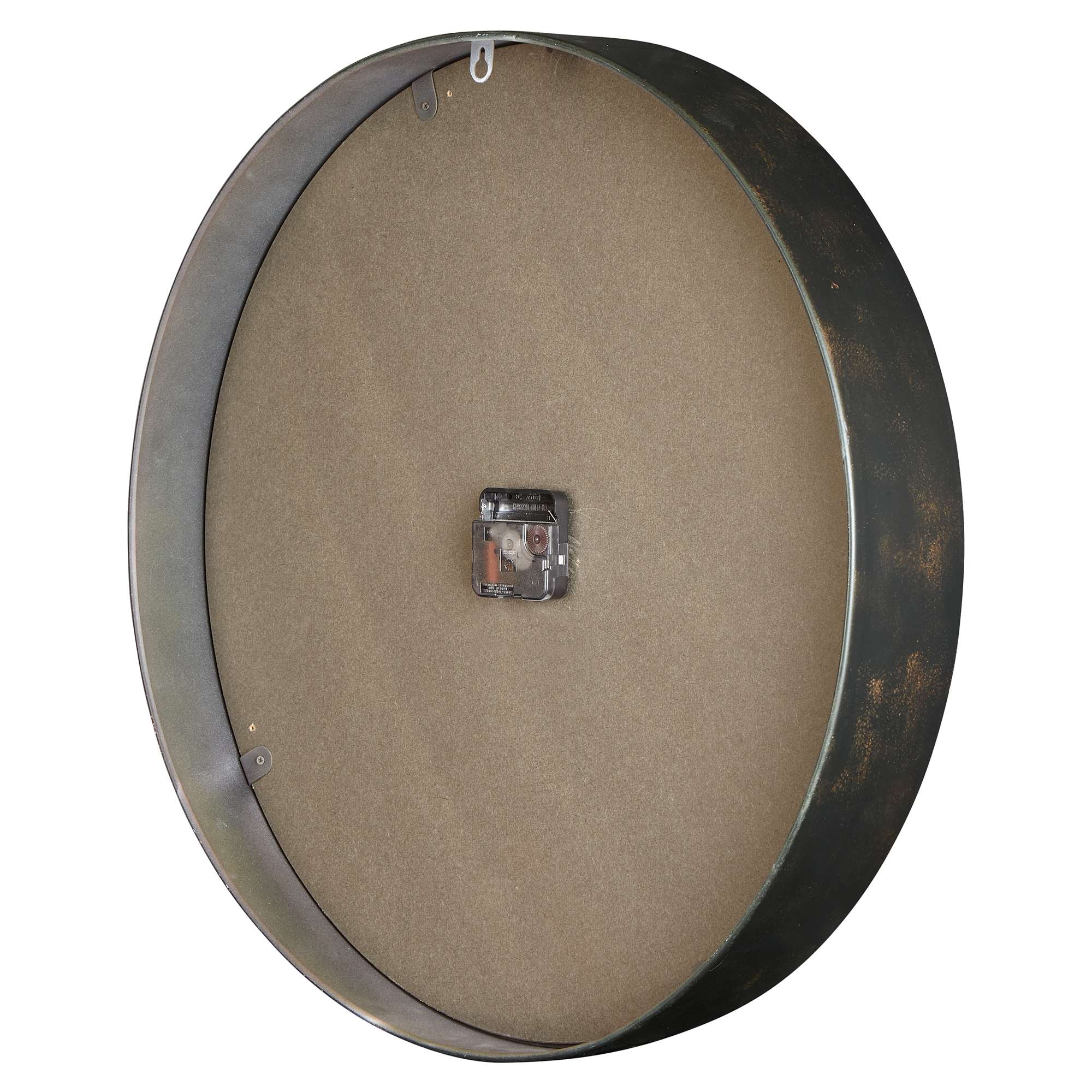 Back view of a circular wall decor piece with a mounted hook.