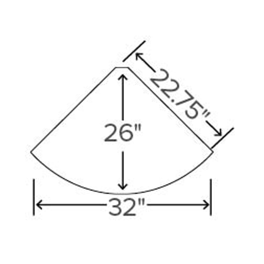 Diagram showing dimensions of a curved shape with measurements labeled as 22.75 inches, 26 inches, and 32 inches.